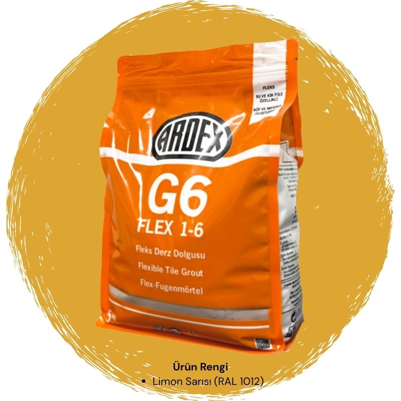 Ardex G6 Flex 1-6 Fleks Derz Dolgusu RAL 1012 Limon Sarısı 5 kg