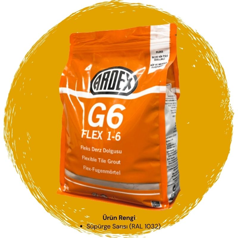 Ardex G6 Flex 1-6 Fleks Derz Dolgusu RAL 1032 Süpürge Sarısı 5 kg