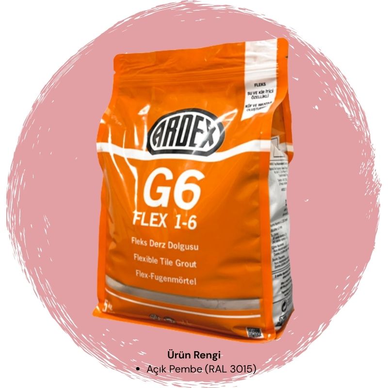 Ardex G6 Flex 1-6 Fleks Derz Dolgusu RAL 3015 Açık Pembe 5 kg