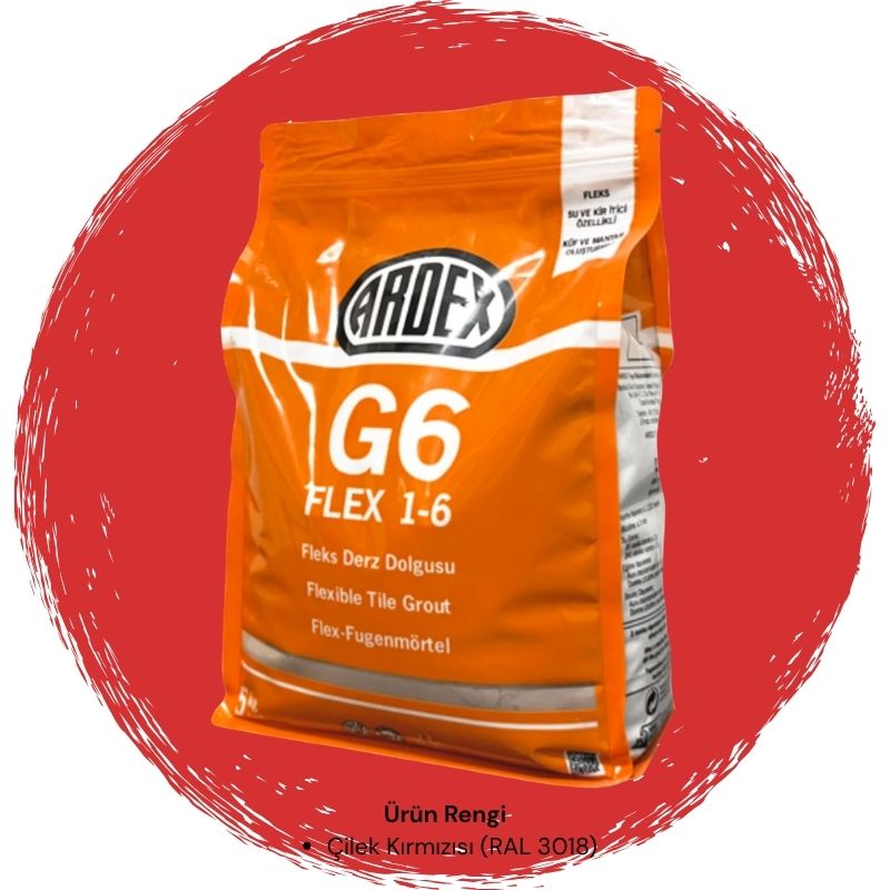 Ardex G6 Flex 1-6 Fleks Derz Dolgusu RAL 3018 Çilek Kırmızısı 5 kg