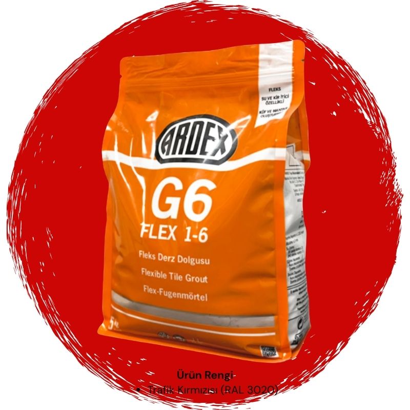 Ardex G6 Flex 1-6 Fleks Derz Dolgusu RAL 3020 Trafik Kırmızısı 5 kg