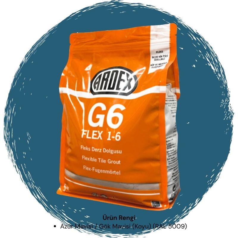 Ardex G6 Flex 1-6 Fleks Derz Dolgusu RAL 5009 Turkuaz Mavisi 5 kg