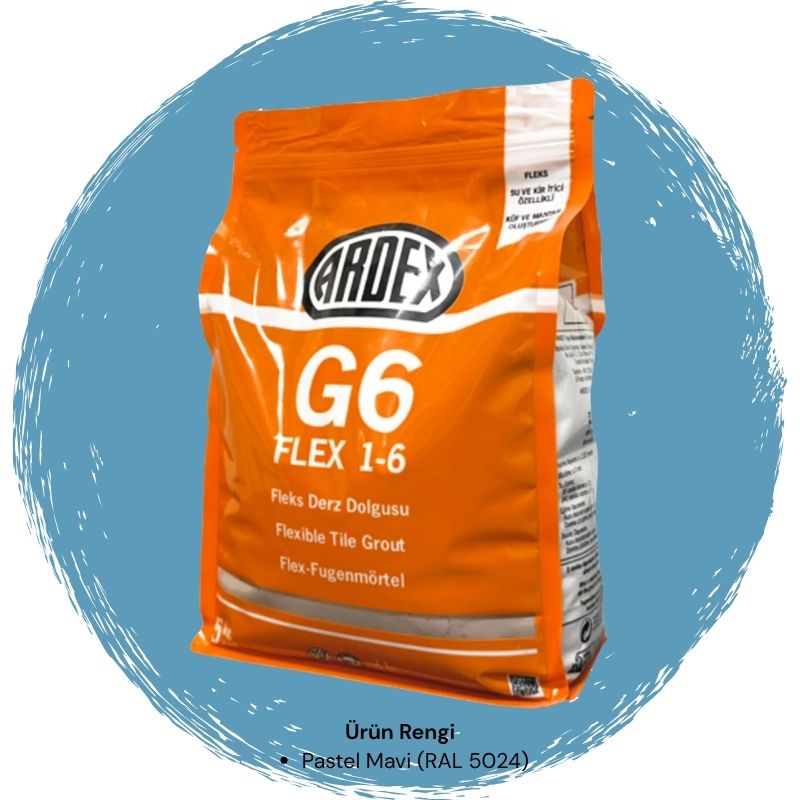 Ardex G6 Flex 1-6 Fleks Derz Dolgusu RAL 5024 Pastel Mavi 5 kg