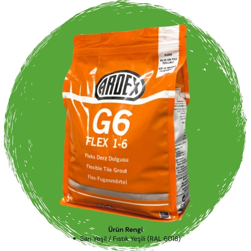 Ardex G6 Flex 1-6 Fleks Derz Dolgusu RAL 6018 Sarı Yeşil 5 kg