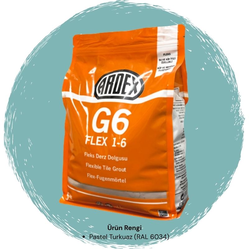Ardex G6 Flex 1-6 Fleks Derz Dolgusu RAL 6034 Pastel Turkuaz 5 kg