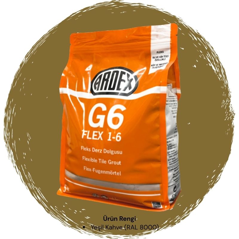 Ardex G6 Flex 1-6 Fleks Derz Dolgusu RAL 8000 Yeşil Kahve 5 kg