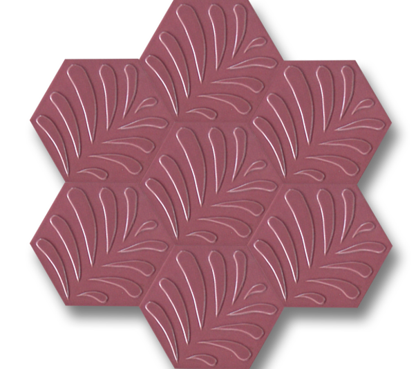 Yaprak Desenli Mat Pembe Altıgen Seramik (15x17 cm)